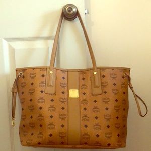 Authentic MCM Liz Reversible Medium Tote in Cognac
